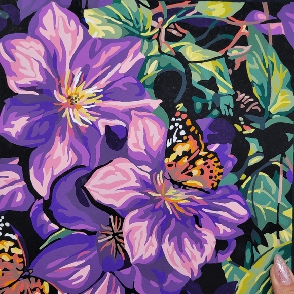 Clematis & Butterflies Finished Acrylic Paint By Number Painting 11×14 W/ Border - Picture 5 of 17